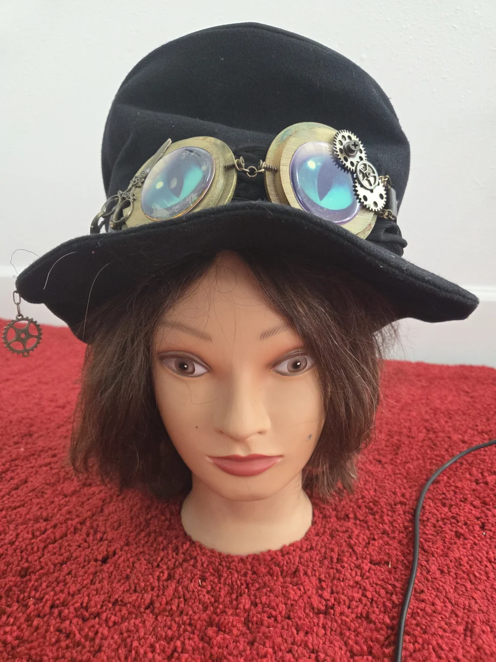 Steampunk Black Wool Hat with Goggles